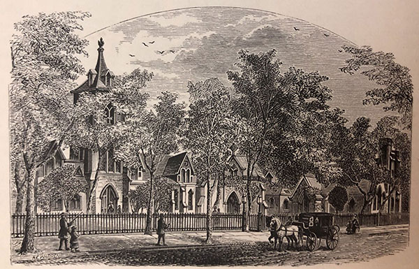 New York 1881 - Church of the Transfiguration - Twenty-ninth Street near Fifth Avenue stock illustration