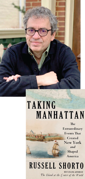 Rusell Shorto headshot and cover of Taking Manhattan