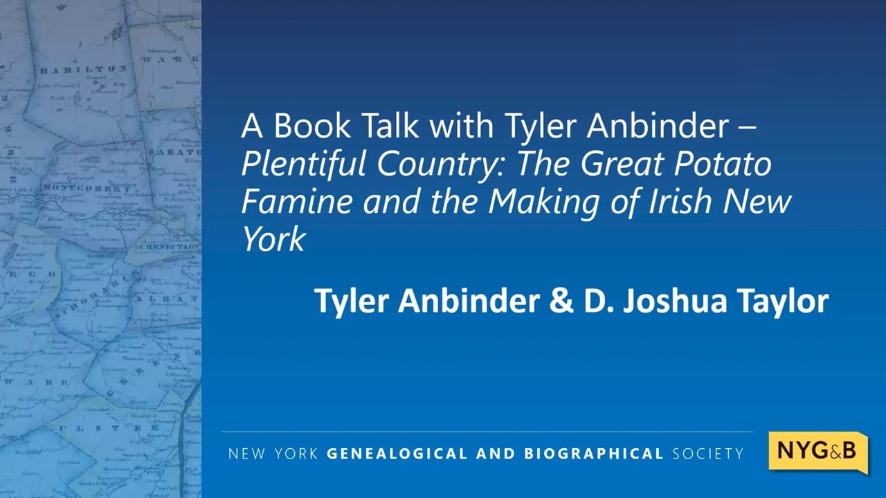 Plentiful Country, title slide from book talk with Tyler Anbinder