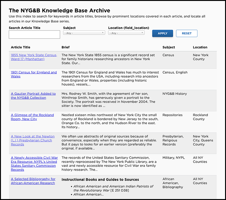 Knowledge Base Index screenshot