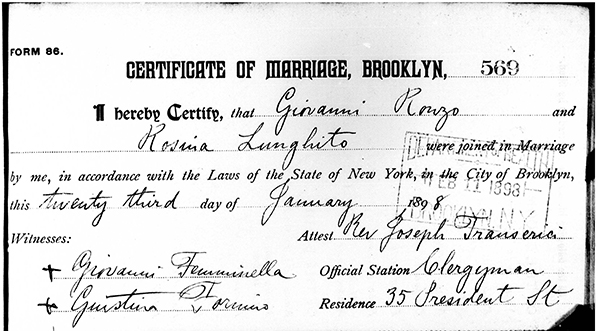 A marriage certificate from Brooklyn from 1898