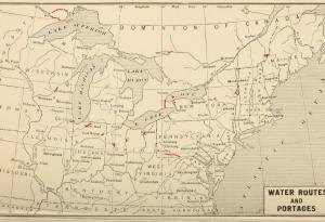A map from 1904 showing the early water routes of the United States, 1600 - 1800