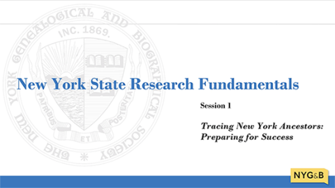 Cover slide for Tracing New York Ancestors: Preparing for Success