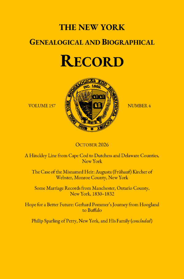 THE NEW YORK GENEALOGICAL AND BIOGRAPHICAL RECORD VOLUME 157 OCTOBER 2026 NUMBER 4